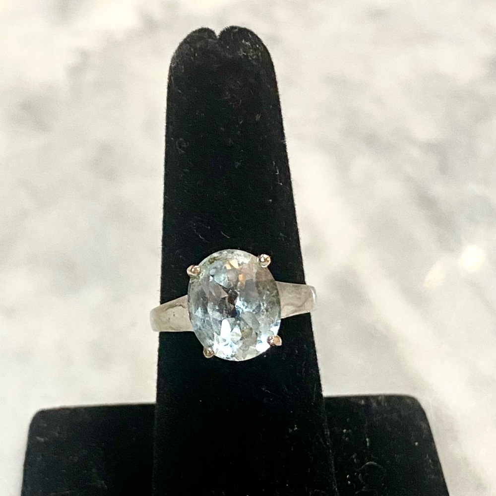 Man Made Aquamarine Silver Setting Cocktail Ring - Picture 7 of 9